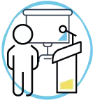 Drawing of person at lectern